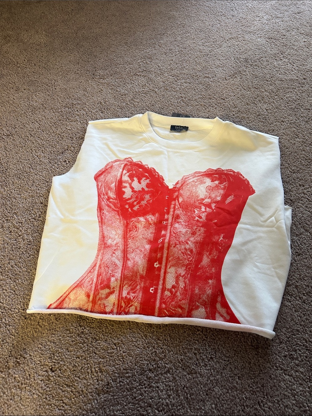 Dressed in LaLa Red Corset Graphic Top L/XL - Picture 6 of 6